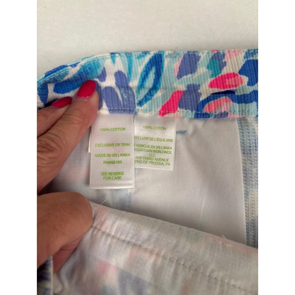 Lilly Pulitzer Callahan Shorts Womens 8 Blue Pink Floral Eyelet Trim Cotton 5in‎